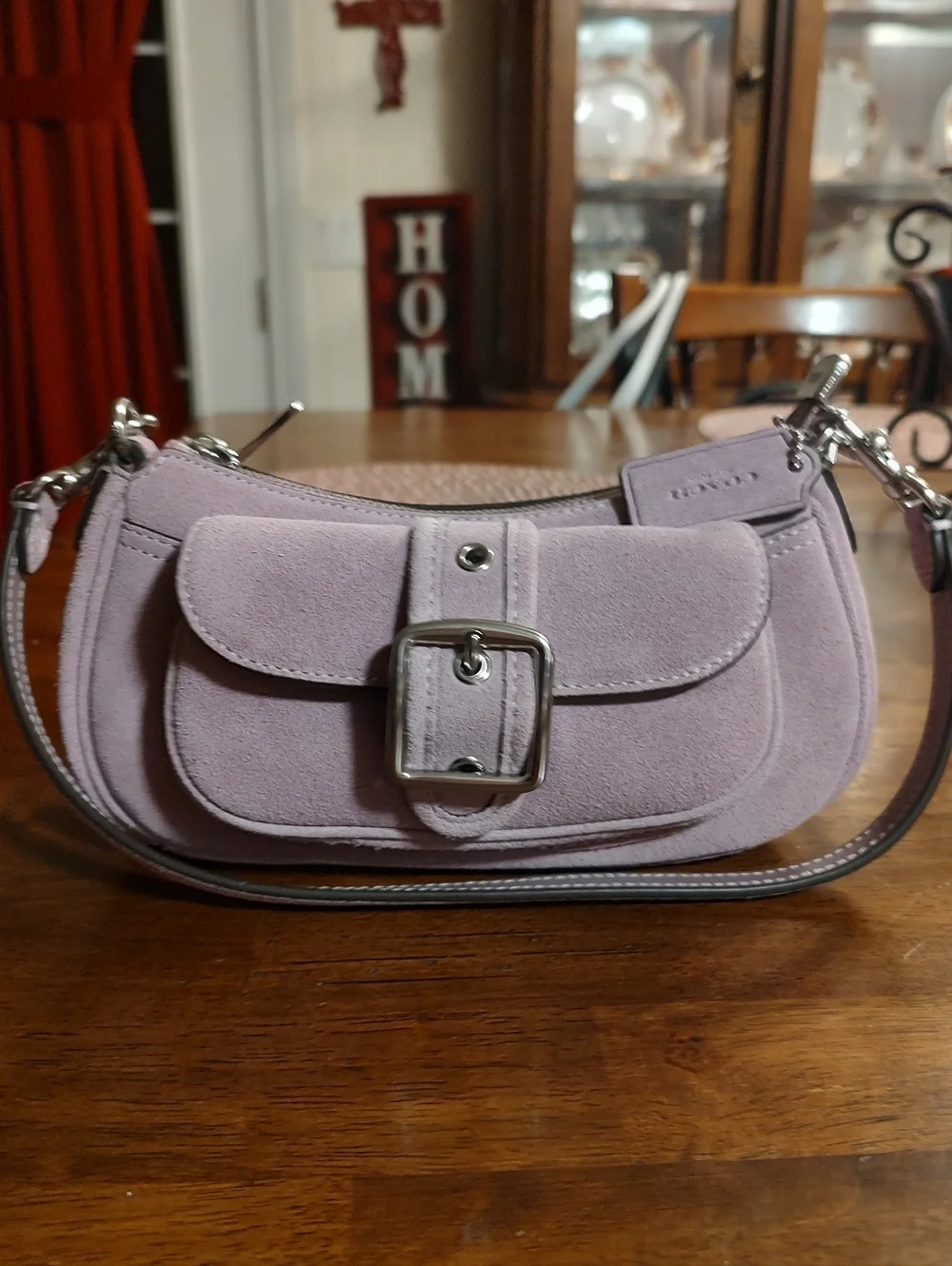 Coach Ashton Pink Suede Shoulder Bag with Front Buckle